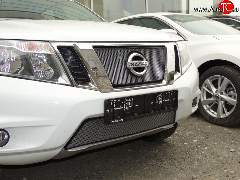 1 599 р. Сетка в решетку радиатора Russtal  Nissan Terrano  D10 (2013-2022) дорестайлинг, рестайлинг (хром)  с доставкой в г. Омск