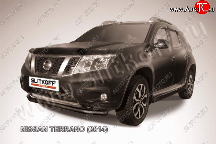 5 999 р. Защита переднего бампер Slitkoff Nissan Terrano D10 дорестайлинг (2013-2016) (Цвет: серебристый)  с доставкой в г. Омск