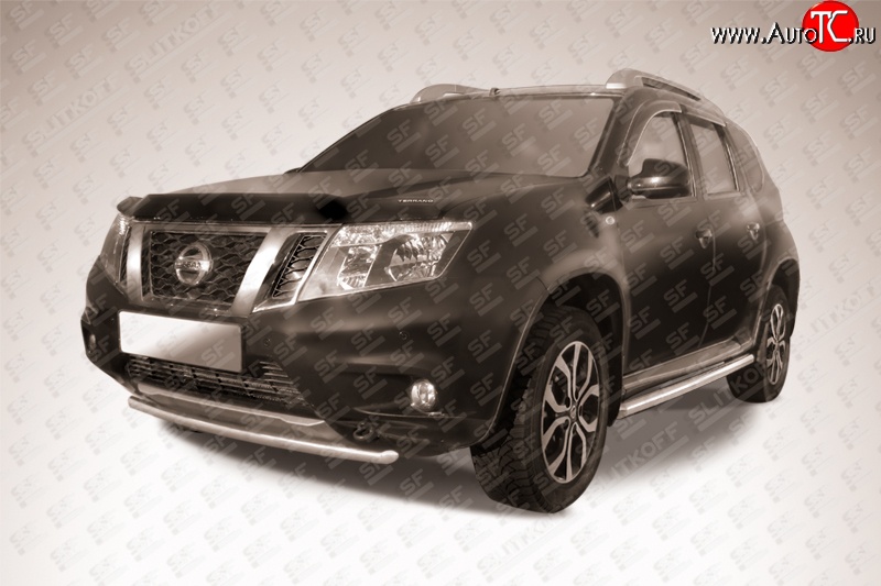 7 599 р. Одинарная защита переднего бампера диаметром 42 мм Slitkoff  Nissan Terrano  D10 (2013-2022) дорестайлинг, рестайлинг (Цвет: нержавеющая полированная сталь)  с доставкой в г. Омск