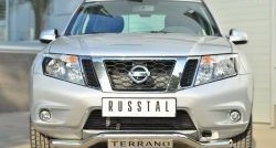 Защита переднего бампера (Ø63 мм волна с надписью, нержавейка) SLITKOFF Nissan Terrano D10 дорестайлинг (2013-2016)