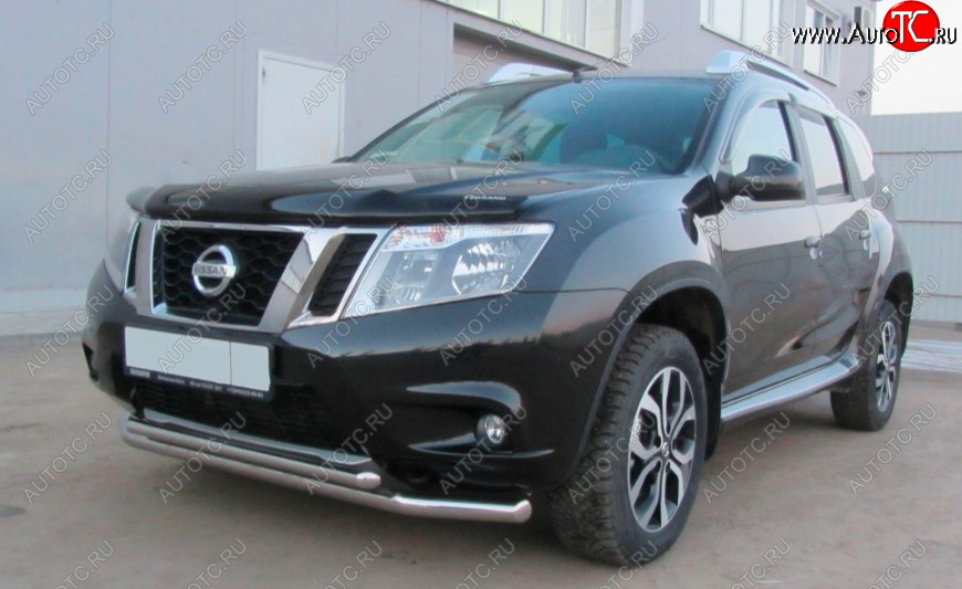 9 699 р. Защита переднего бампера Slitkoff (Ø 57+Ø 42, двойная).  Nissan Terrano  D10 (2013-2022) дорестайлинг, рестайлинг (Нержавеющая сталь)  с доставкой в г. Омск