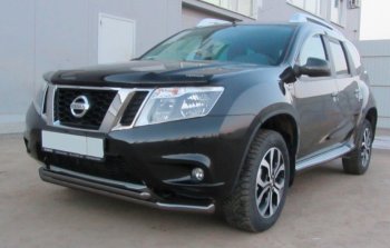 6 799 р. Защита переднего бампера Slitkoff (Ø 57+Ø 42, двойная).  Nissan Terrano  D10 (2013-2016) дорестайлинг (Сталь с полимерным покрытием. Цвет: черный)  с доставкой в г. Омск. Увеличить фотографию 1