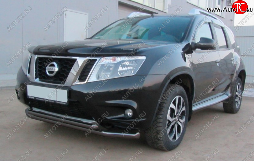 6 799 р. Защита переднего бампера Slitkoff (Ø 57+Ø 42, двойная).  Nissan Terrano  D10 (2013-2016) дорестайлинг (Сталь с полимерным покрытием. Цвет: черный)  с доставкой в г. Омск