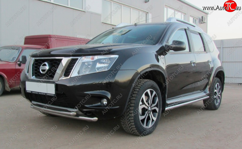 12 199 р. Защита переднего бампера Slitkoff (Ø 42+Ø 42, двойная).  Nissan Terrano  D10 (2013-2022) дорестайлинг, рестайлинг (Нержавеющая сталь)  с доставкой в г. Омск