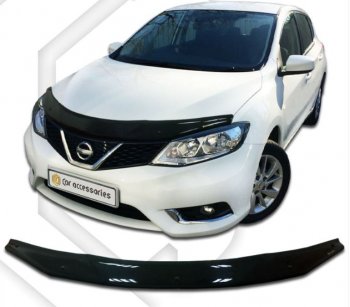 1 839 р. Дефлектор капота CA-Plastiс  Nissan Tiida  2 хэтчбек (2015-2016) C13 дорестайлинг (Classic черный, Без надписи)  с доставкой в г. Омск. Увеличить фотографию 1