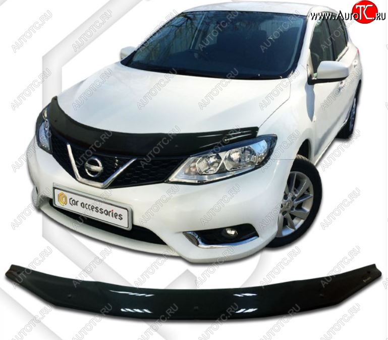 1 839 р. Дефлектор капота CA-Plastiс  Nissan Tiida  2 хэтчбек (2015-2016) C13 дорестайлинг (Classic черный, Без надписи)  с доставкой в г. Омск