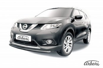 Защита переднего бампера Arbori (короткая, черная, 1 труба d57 mm). Nissan X-trail 3 T32 дорестайлинг (2013-2018)