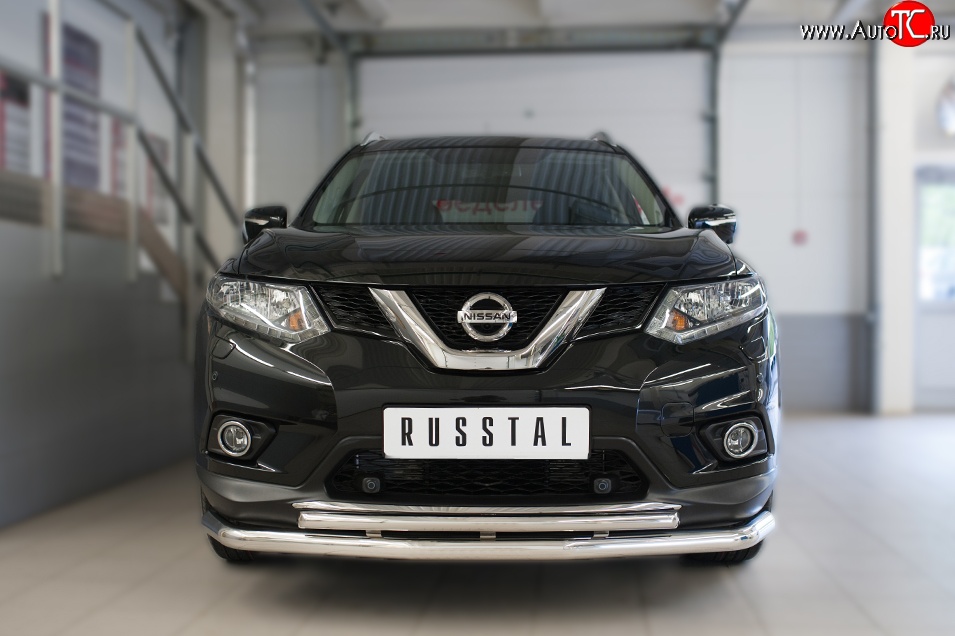 21 499 р. Защита переднего бампера (2 трубыØ63 и 42 мм, нержавейка) SLITKOFF  Nissan X-trail  3 T32 (2013-2018) дорестайлинг  с доставкой в г. Омск