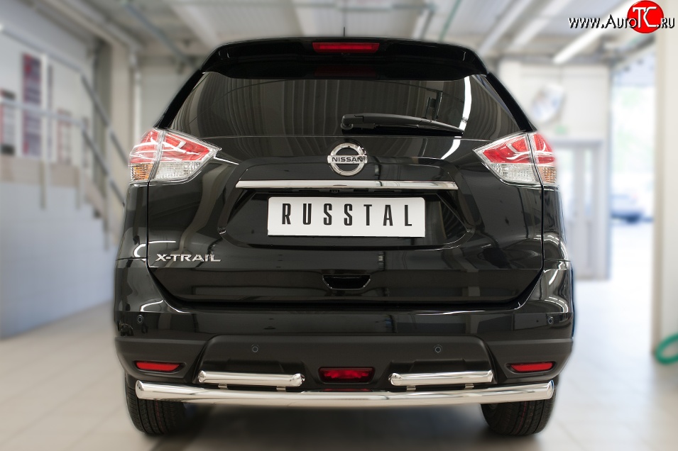 10 849 р. Защита заднего бампера (Ø63 и 42 мм, уголки, нержавейка) SLITKOFF  Nissan X-trail  3 T32 (2017-2022) рестайлинг  с доставкой в г. Омск