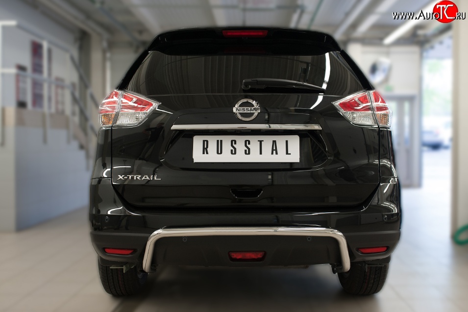 7 349 р. Защита заднего бампера (Ø42 мм волна, нержавейка) Russtal  Nissan X-trail  3 T32 (2017-2022) рестайлинг  с доставкой в г. Омск