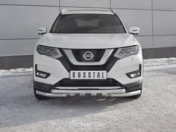 Защита переднего бампера (Ø63 мм с клыками, нержавейка) SLITKOFF Nissan X-trail 3 T32 дорестайлинг (2013-2018)