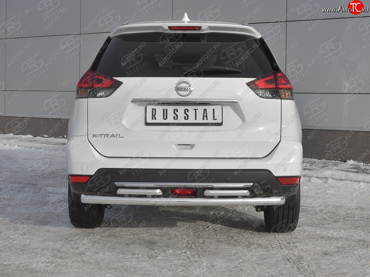 14 599 р. Защита заднего бампера (Ø63 и 42 мм , нержавейка) RUSSTAL  Nissan X-trail  3 T32 (2017-2022) рестайлинг  с доставкой в г. Омск