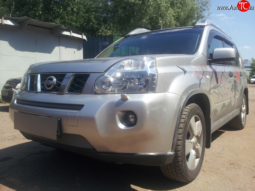 1 299 р. Сетка в решетку радиатора Russtal Nissan X-trail 2 T31 дорестайлинг (2007-2011) (хром)  с доставкой в г. Омск