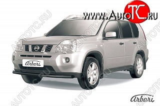 6 119 р. Защита переднего бампера (рестайлинг) Arbori (черная, 1 труба d57 mm).  Nissan X-trail  2 T31 (2007-2011) дорестайлинг  с доставкой в г. Омск