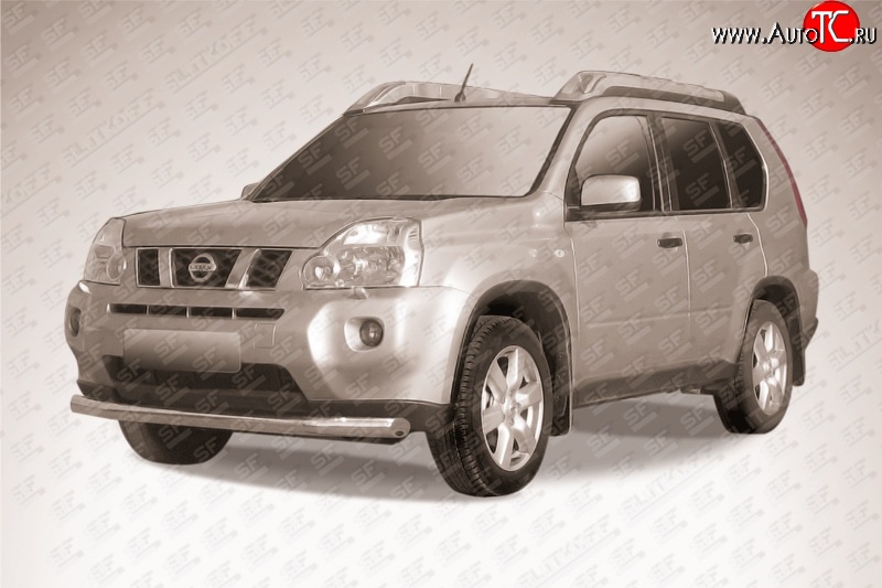 11 699 р. Одинарная защита переднего бампера диаметром 76 мм Slitkoff  Nissan X-trail  2 T31 (2007-2011) дорестайлинг (Цвет: нержавеющая полированная сталь)  с доставкой в г. Омск