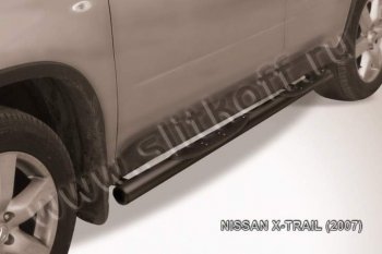 12 399 р. Защита порогов Slitkoff Nissan X-trail 2 T31 дорестайлинг (2007-2011) (Цвет: серебристый)  с доставкой в г. Омск. Увеличить фотографию 1