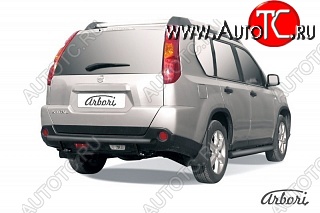 5 399 р. Защита заднего бампера Arbori (черная, 1 труба d57 mm). Nissan X-trail 2 T31 дорестайлинг (2007-2011) (дорестайлинг)  с доставкой в г. Омск