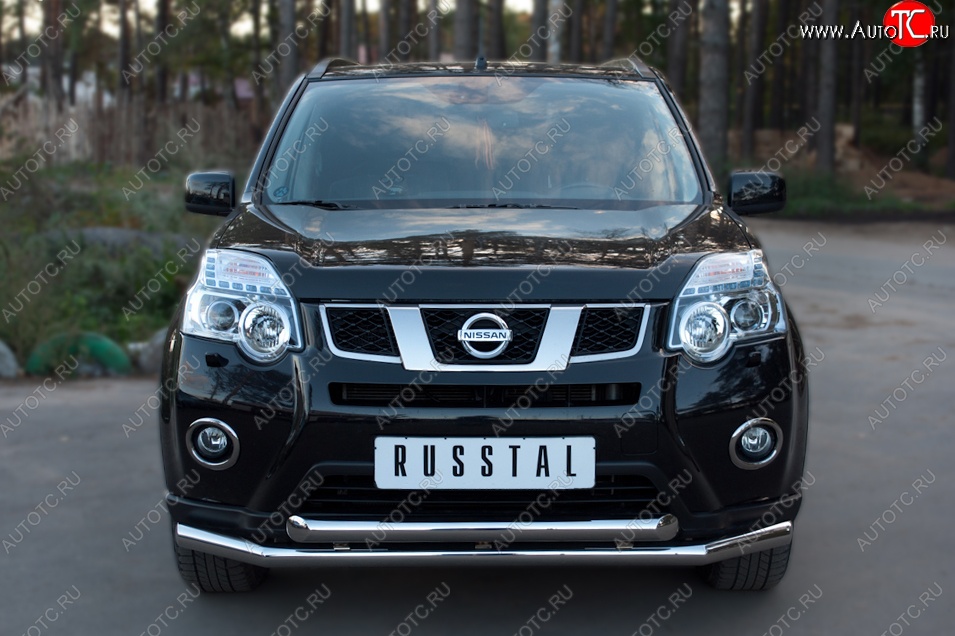 15 499 р. Защита переднего бампера (2 трубыØ63 мм, нержавейка) SLITKOFF  Nissan X-trail  2 T31 (2010-2015) рестайлинг  с доставкой в г. Омск