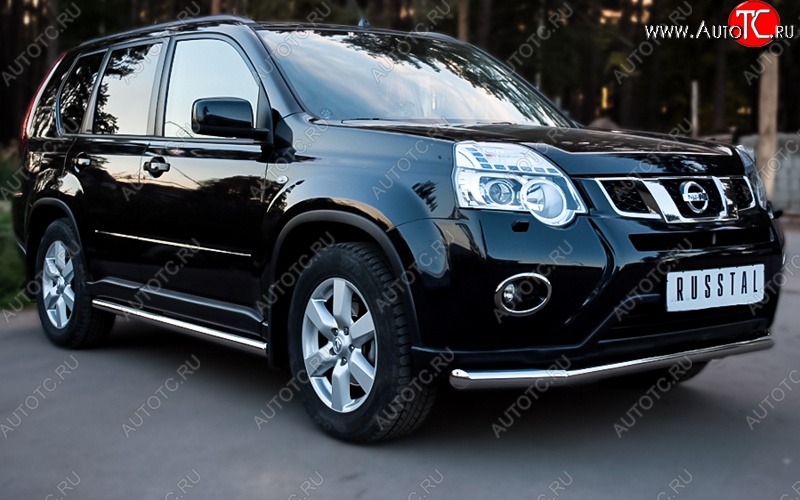 13 999 р. Защита переднего бампера (Ø76 мм, нержавейка) SLITKOFF  Nissan X-trail  2 T31 (2010-2015) рестайлинг  с доставкой в г. Омск