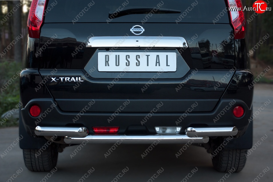 14 799 р. Защита заднего бампера (2 трубы Ø63, нержавейка) SLITKOFF  Nissan X-trail  2 T31 (2010-2015) рестайлинг  с доставкой в г. Омск