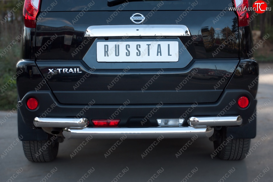 13 799 р. Защита заднего бампера (2 трубы Ø76, нержавейка) SLITKOFF  Nissan X-trail  2 T31 (2010-2015) рестайлинг  с доставкой в г. Омск