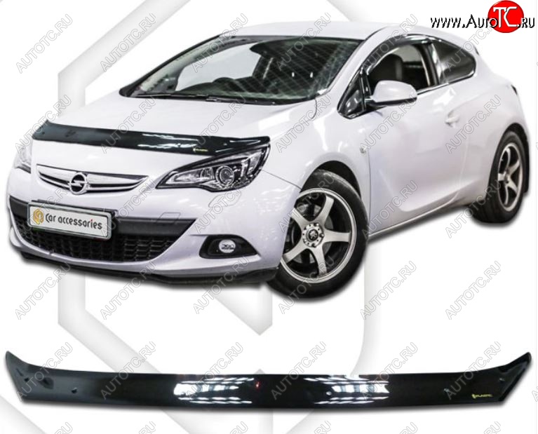 2 079 р. Дефлектор капота CA-Plastiс  Opel Astra  J GTC (2011-2018) (Classic черный, Без надписи)  с доставкой в г. Омск