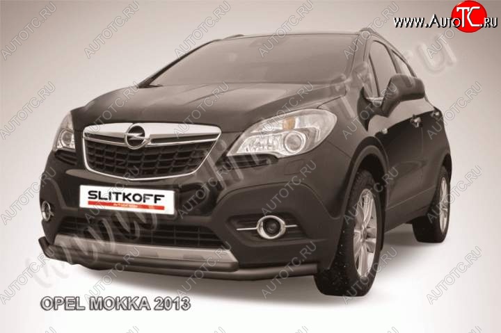 12 949 р. Защита переднего бампер Slitkoff  Opel Mokka (2012-2016)  дорестайлинг (Цвет: серебристый)  с доставкой в г. Омск