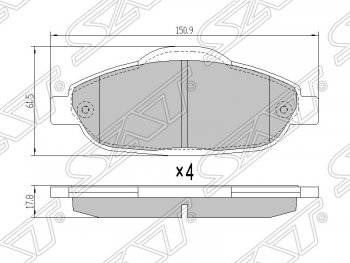 Колодки тормозные SAT (передние) Peugeot 308 T7 хэтчбэк 5 дв. рестайлинг (2011-2014)