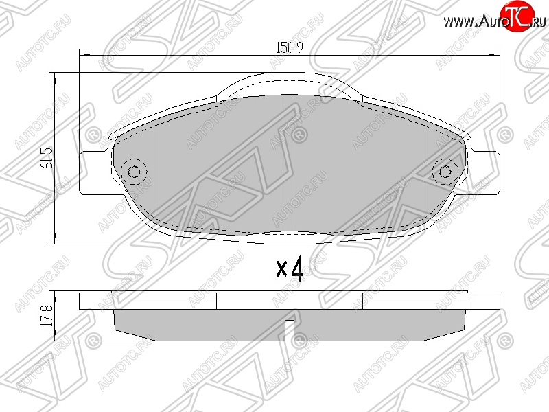 1 099 р. Колодки тормозные SAT (передние) Peugeot 308 T7 хэтчбэк 5 дв. рестайлинг (2011-2014)  с доставкой в г. Омск