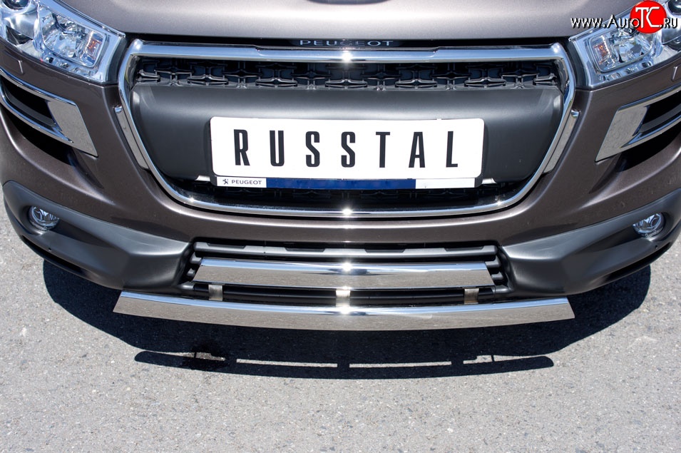 22 299 р. Защита переднего бампера (2 трубыØ75х42 мм, нержавейка) Russtal  Peugeot 4008 (2012-2017)  с доставкой в г. Омск