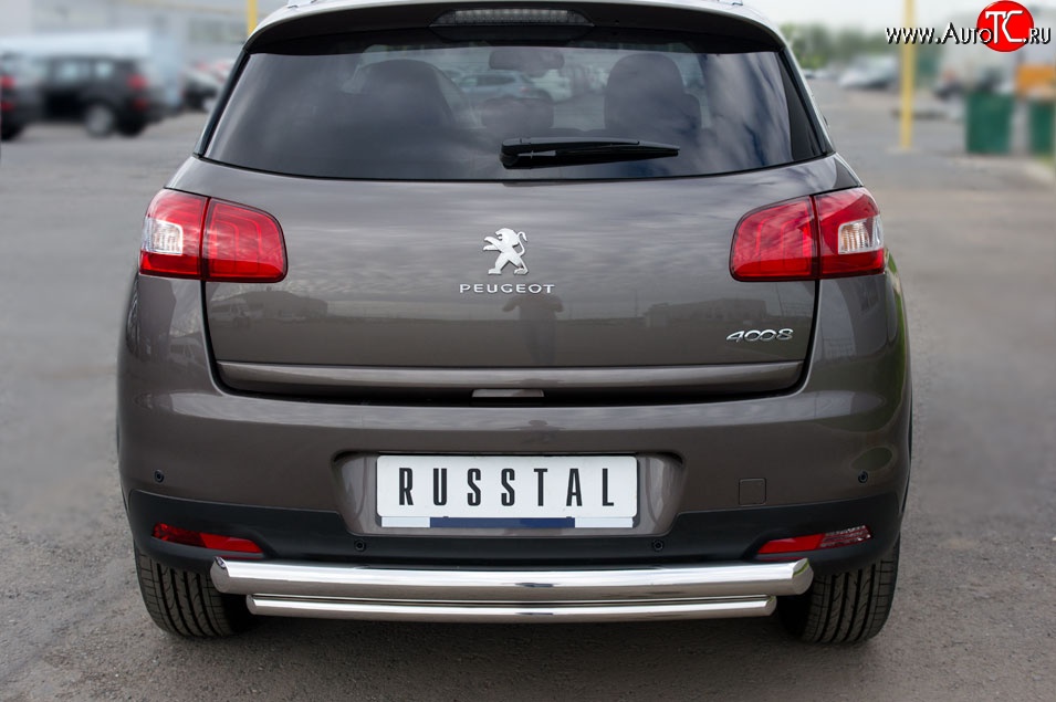 11 399 р. Защита заднего бампера (Ø76 и 42 мм, нержавейка) SLITKOFF  Peugeot 4008 (2012-2017) (с короткой нижней трубой)  с доставкой в г. Омск