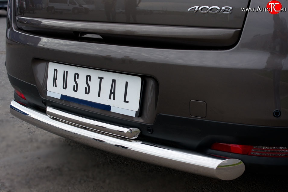 15 899 р. Защита заднего бампера (Ø76 и 42 мм, нержавейка) Russtal Peugeot 4008 (2012-2017) (с короткой верхней трубой)  с доставкой в г. Омск