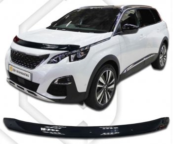 1 839 р. Дефлектор капота CA-Plastiс  Peugeot 5008  T87 (2017-2020) дорестайлинг (Classic черный, Без надписи)  с доставкой в г. Омск. Увеличить фотографию 1