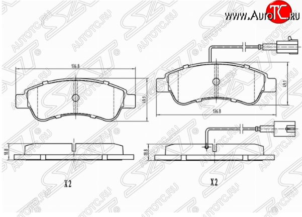 1 129 р. Комплект задних тормозных колодок SAT (с датчиком износа)  Peugeot Boxer  250 (2006-2014)  с доставкой в г. Омск