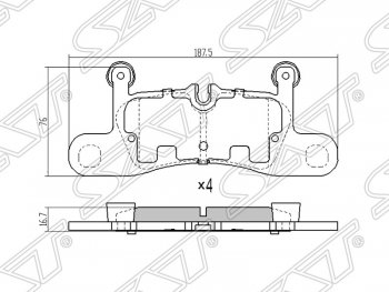 Колодки тормозные SAT (задние, 187,5*76*16,7) Volkswagen Touareg NF дорестайлинг (2010-2014)