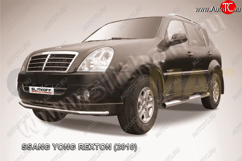 7 299 р. Защита переднего бампер Slitkoff  SSANGYONG Rexton  Y250 (2006-2012) (Цвет: серебристый)  с доставкой в г. Омск