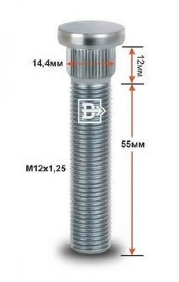 Забивная шпилька 55.0 мм ступицы колеса Вектор M12x1.25 x 55.0 Toyota Mark 2 X110 седан дорестайлинг (2000-2002) 