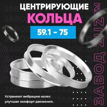 Алюминиевое центровочное кольцо (4 шт) ЗУЗ 59.1 x 75.0 Nissan Almera (седан), March (K11), Micra (K11), Pulsar (N14,  N15), Sentra (2,  3,  4), Sunny (N14), Subaru Domingo (FA,D-11), R2 (RC1-RC2)