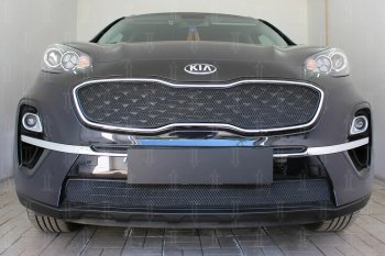 7 499 р. Защитная сетка в бампер (верх, ячейка 4х10 мм) Alfeco Премиум  KIA Sportage  4 QL (2018-2022) рестайлинг (Чёрная)  с доставкой в г. Омск. Увеличить фотографию 1