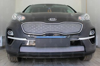 7 599 р. Защитная сетка в бампер (верх, ячейка 4х10 мм) Alfeco Премиум  KIA Sportage  4 QL (2018-2022) рестайлинг (Хром)  с доставкой в г. Омск. Увеличить фотографию 1