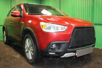 6 999 р. Защитная сетка в бампер (3D, ячейка 4х10 мм) Alfeco Премиум Mitsubishi ASX дорестайлинг (2010-2012) (Чёрная)  с доставкой в г. Омск. Увеличить фотографию 3