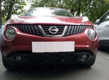 Защитная сетка в бампер (низ, ячейка 3х7 мм) Стрелка11 Стандарт Nissan (Нисан) Juke (Жук)  1 YF15 (2010-2014) 1 YF15 дорестайлинг  (Чёрная)