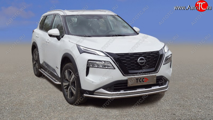 20 999 р. Защита переднего бампера нижняя 42,4 мм ТСС Тюнинг  Nissan X-trail  4 T33 (2021-2024) дорестайлинг (нержавейка)  с доставкой в г. Омск