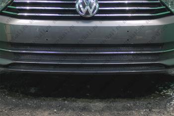 3 899 р.  Защита радиатора (3 части) (1.8 2.0) Стрелка11 Стандарт  Volkswagen Passat  B8 (2015-2019) седан дорестайлинг, универсал дорестайлинг (черная)  с доставкой в г. Омск. Увеличить фотографию 1