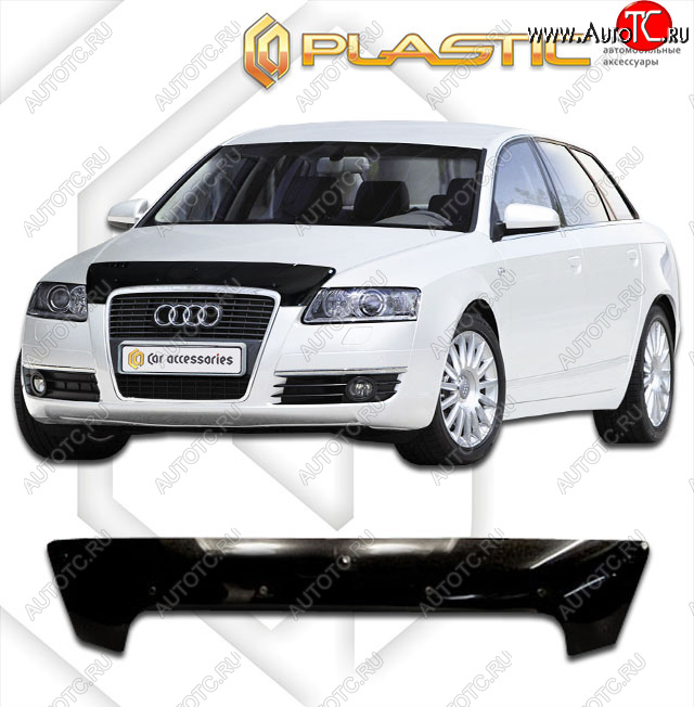 1 759 р. Дефлектор капота CA-Plastic  Audi A6  C6 (2004-2010) дорестайлинг, универсал, рестайлинг, универсал (classic черный, без надписи)  с доставкой в г. Омск