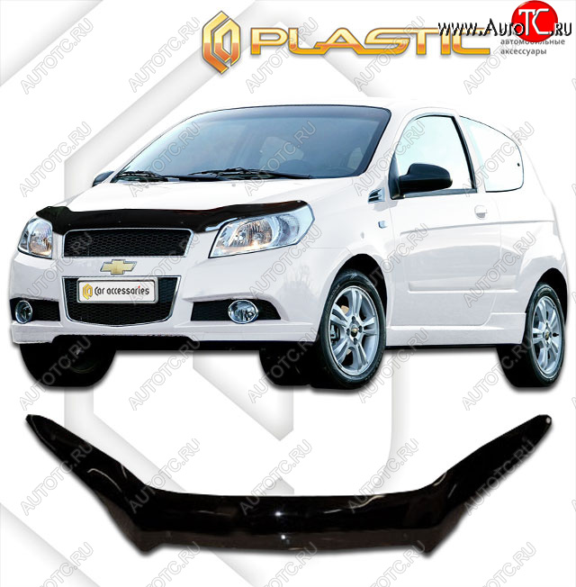 1 839 р. Дефлектор капота CA-Plastic  Chevrolet Aveo  T250 (2006-2011) хэтчбек 5 дв рестайлинг (classic черный, без надписи)  с доставкой в г. Омск