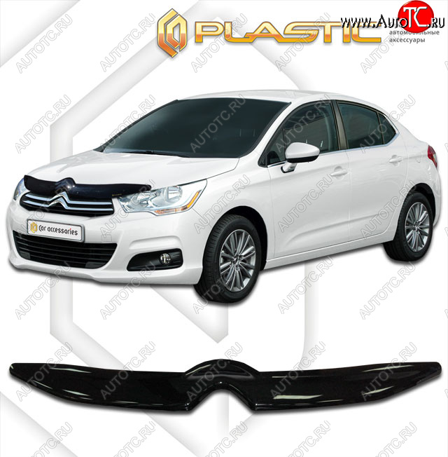 1 759 р. Дефлектор капота CA-Plastic  CITROEN C4  B7 (2013-2022) седан дорестайлинг, седан рестайлинг (classic черный, без надписи)  с доставкой в г. Омск