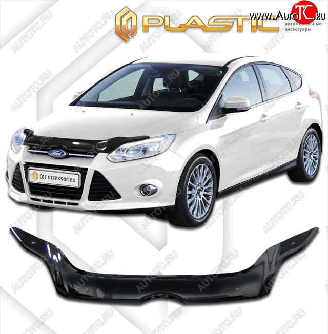 2 199 р. Дефлектор капота CA-Plastic Ford Focus 3 универсал дорестайлинг (2010-2015) (classic черный, без надписи)  с доставкой в г. Омск