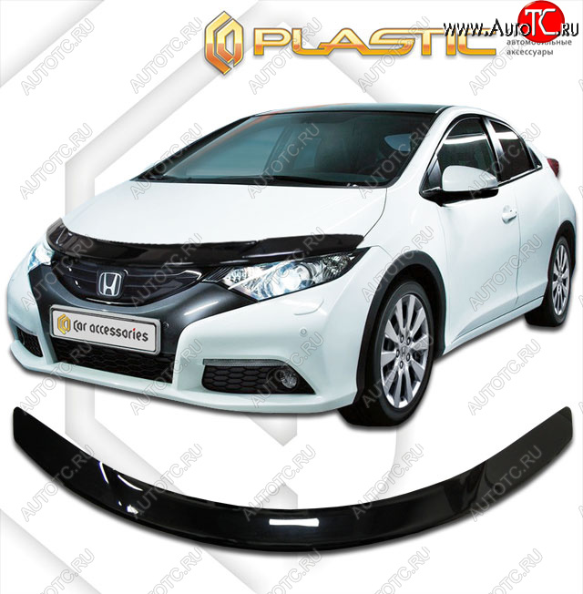 2 199 р. Дефлектор капота CA-Plastic  Honda Civic  FK2 (2011-2016) хэтчбэк 5 дв. (classic черный, без надписи)  с доставкой в г. Омск