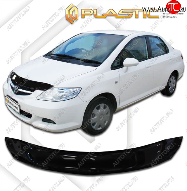 1 829 р. Дефлектор капота CA-Plastic  Honda Fit Aria  GD (2005-2009) рестайлинг седан (classic черный, без надписи)  с доставкой в г. Омск